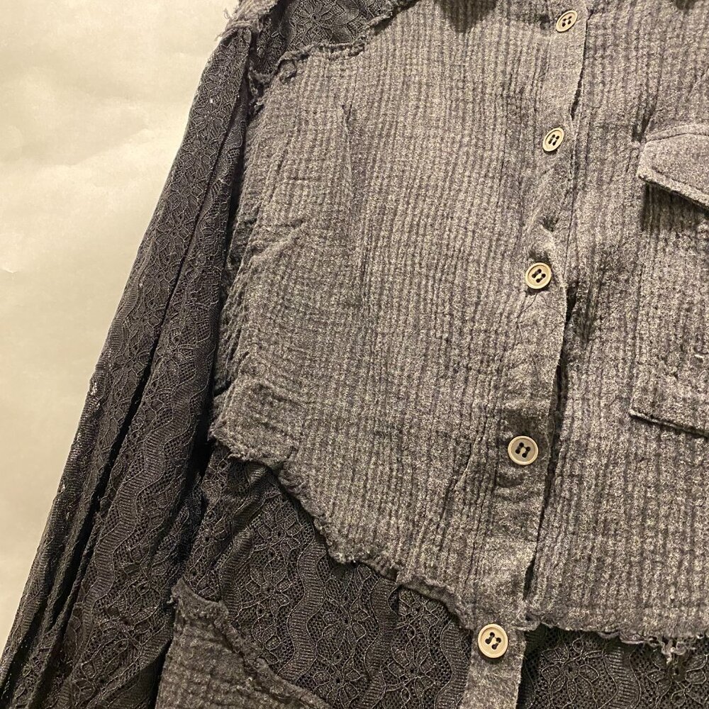3598 Size Large POL Black Cotton Lace Button Down Top Long Sleeve Size Large NWT - Picture 5 of 6